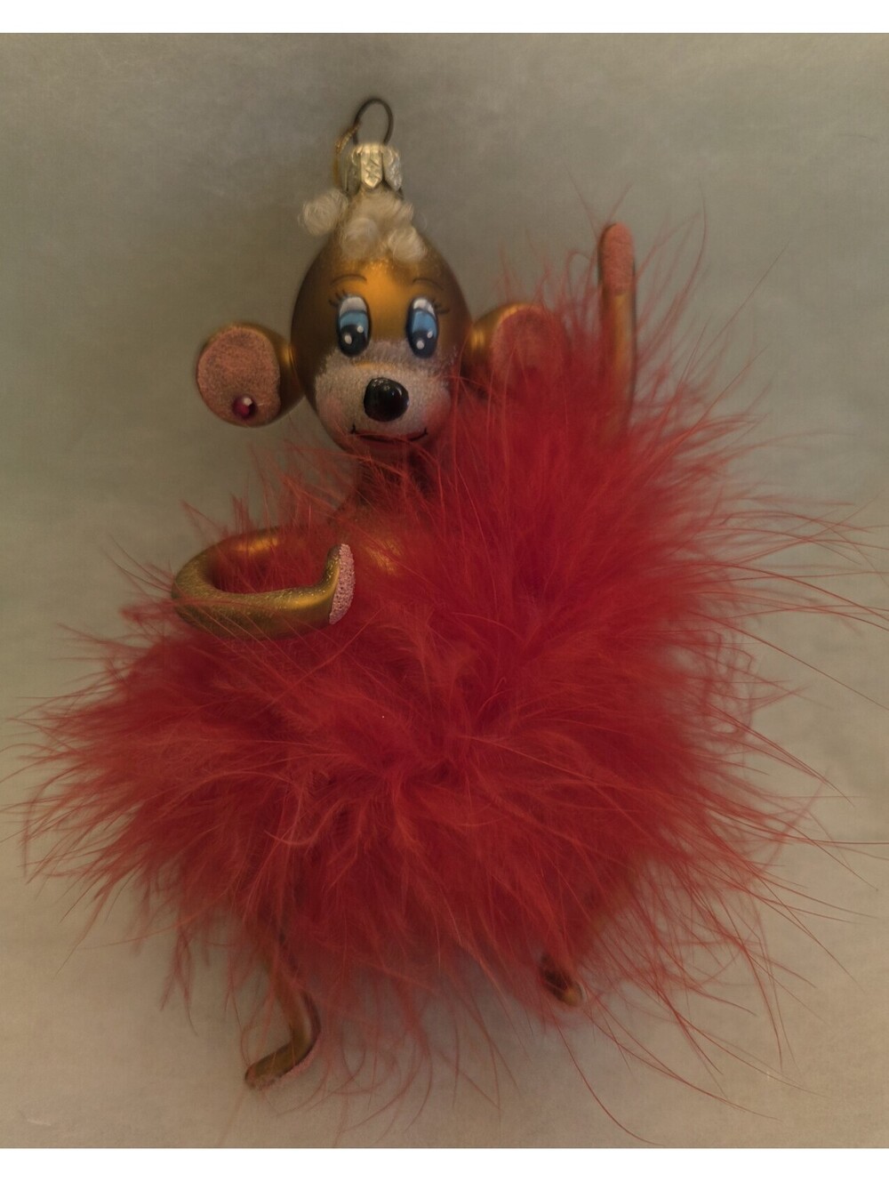 Rare Christopher Radko Italian Dancing Monkey in a Red Boa Glass Ornament, Mint